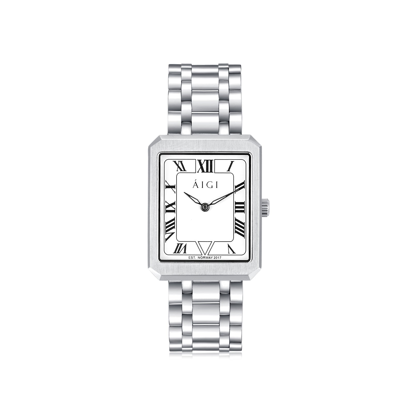 AIGI silver wristwatch with a blue dial and stainless steel bracelet