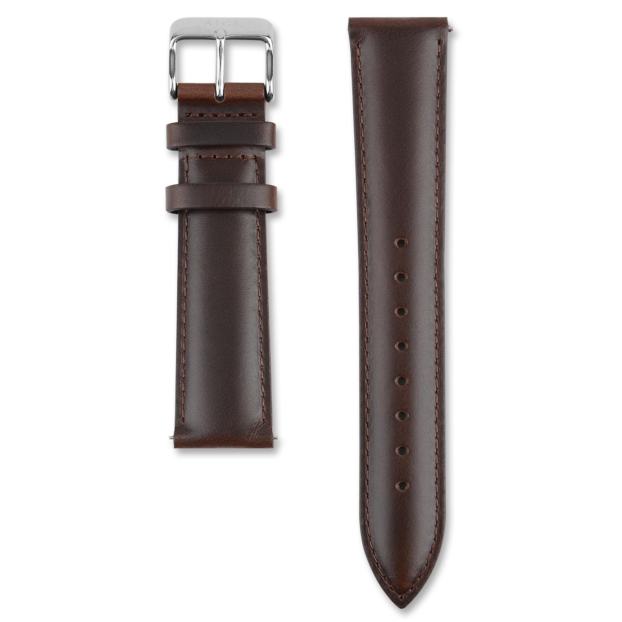 20mm brown leather watch strap with silver buckle for men’s watches